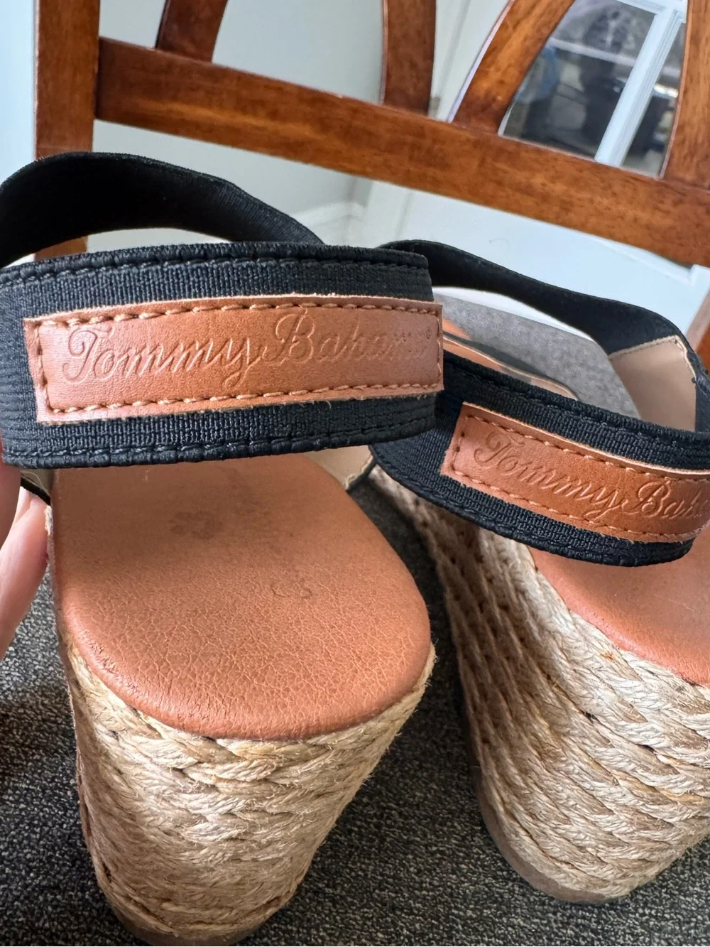 Tommy Bahama Sakura woven jute espadrille wedge sandals 10 black Resortwear Euro